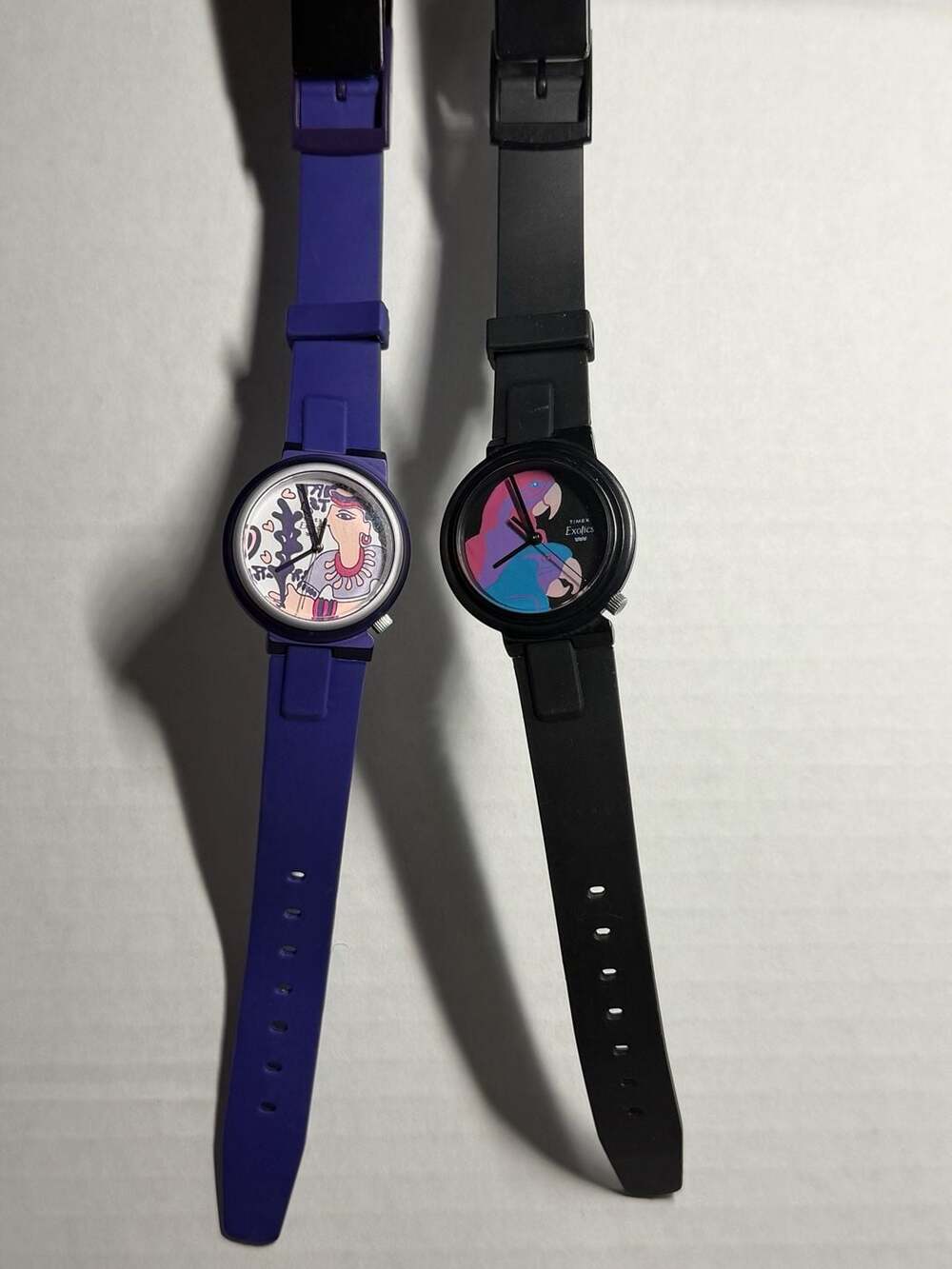Vintage 1989 Timex Exotics Women's Watch Set (Parrot and Abstract Face)